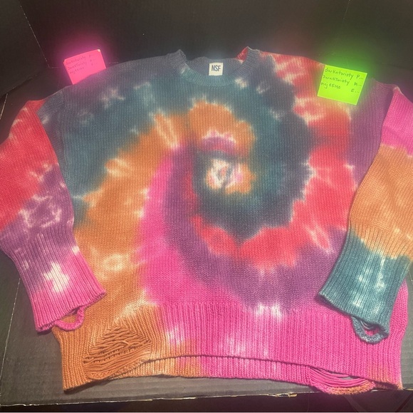 BEAUTIFUL NSF ANABELLE CREWNECK TIE DYE DISTRESSED OVERSIZED SWEATER MED $398! - Picture 2 of 16